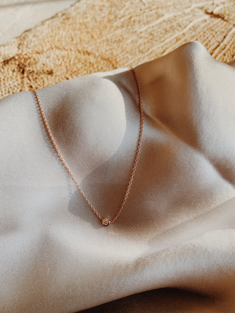 Rose Gold diamond solitaire necklace. 